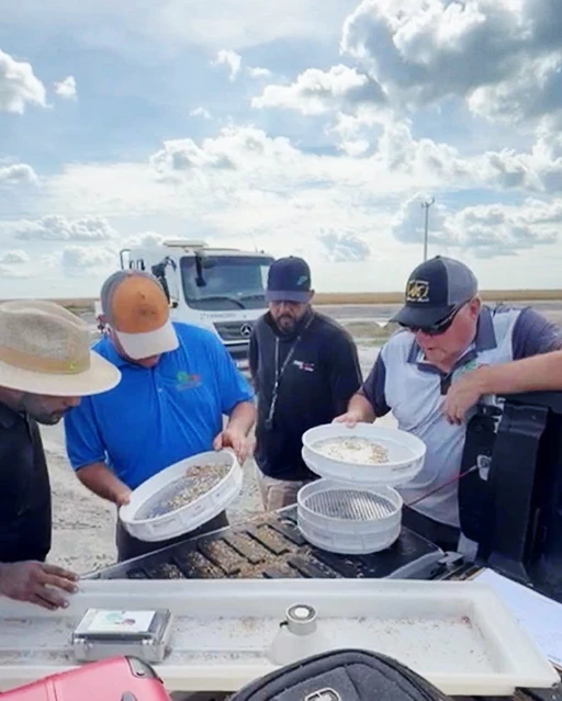 examining soybean sample with drop pan solution system