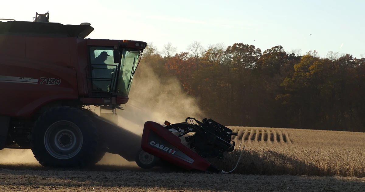 Case IH flagship combine with Razors Edge Concaves harvesting field