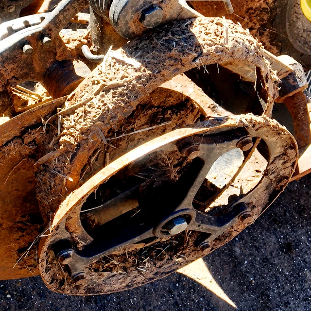 plugged gauge wheel with mud
