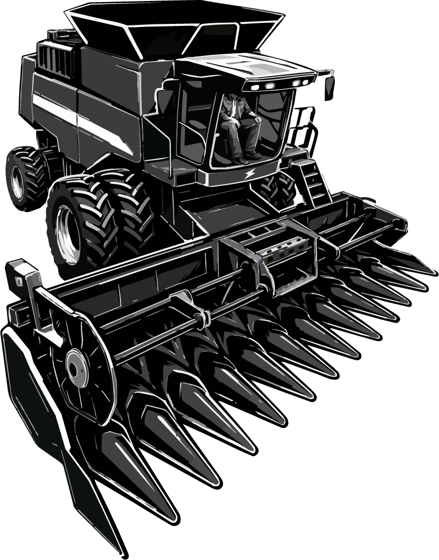grayscale illustration of a combine